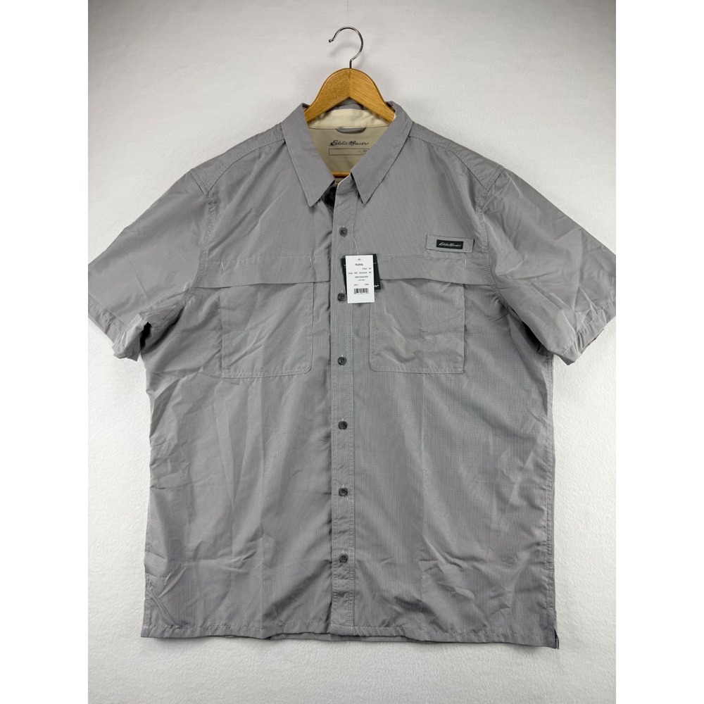 Eddie Bauer Shirt‎ Mens 2XLT Grey Short Sleeve Vented Outdoor Button Down NWT